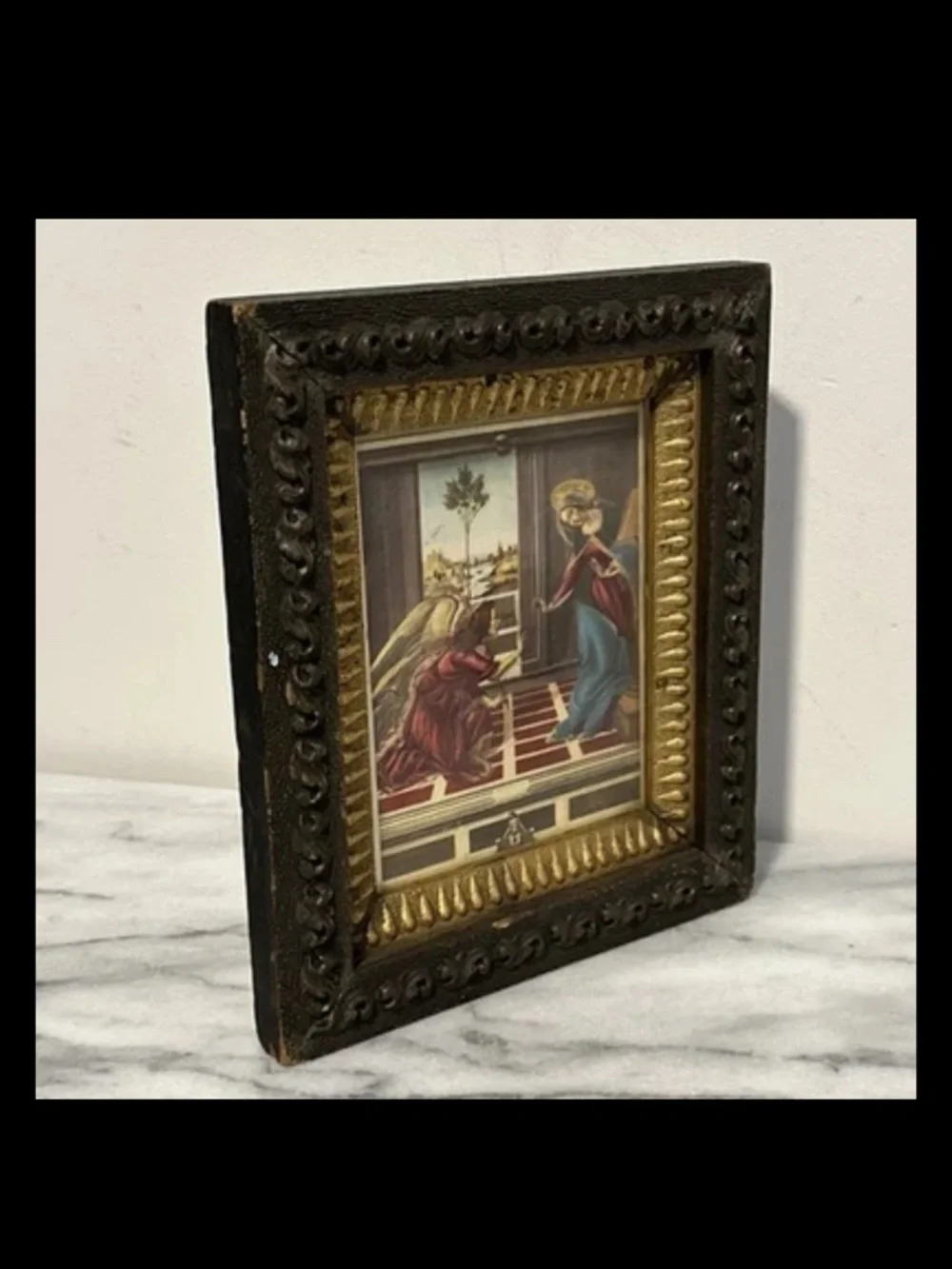Antique Cestello Annunciation, by Sandro Botticelli Print Framed Carved Wood